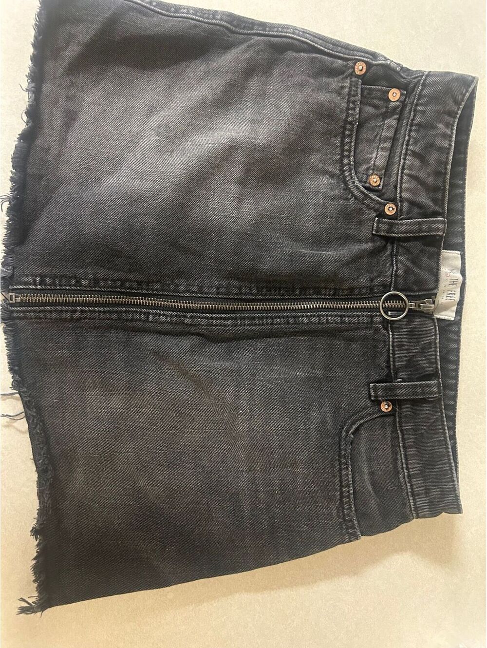 Free people black zipper denim mini skirt MSRP 75